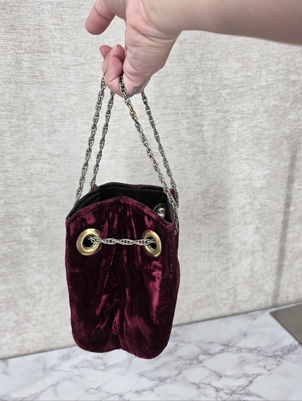 Vintage Velvet Chain Drawstring Bon Bon Style Bucket Bag Renaissance Gothic